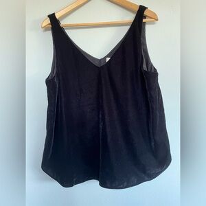 Loft Womens Black Velvet Velveteen Double V Neck Tank Top Lined Sz Large NWOT